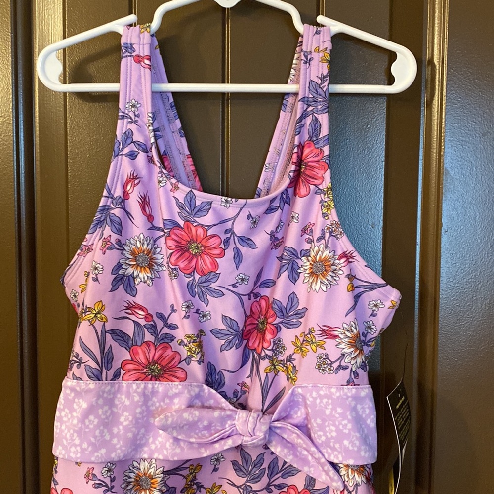 (149) NWT Girls Purple Floral One Pc Swim Suit by Art Class. Size M (7/8) - Picture 2 of 13